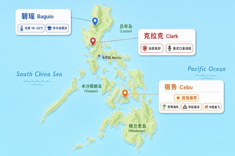 菲律宾三城地图：宿务、碧瑶、克拉克